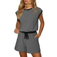 thumbnail image 1 of Women's Summer Romper, Cap Sleeve, Striped Shorts Overalls, Adjustable Drawstring Waist, Comfortable for Summer, 1 of 7