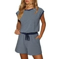 thumbnail image 1 of Women's Summer Romper, Cap Sleeve, Striped Shorts Overalls, Adjustable Drawstring Waist, Comfortable for Summer, 1 of 7