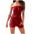 thumbnail image 1 of Women's Summer Romper Strapless Ruffle Jumpsuit Beach Outfit Casual Dressy Shorts Comfortable Stylish Fashion, 1 of 2