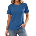 thumbnail image 1 of Women's Summer Round Neck Short Sleeve Casual Shirts Travel Walking Comfortable Pure Color Blouse with Sandals, 1 of 2