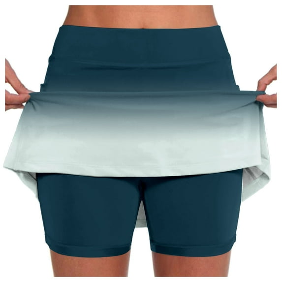 Women's Summer Ruffle Short Gradient Color Inner Shorts Pants Skirt Trendy Slim Fit Skorts with Pockets,Navy,3XL