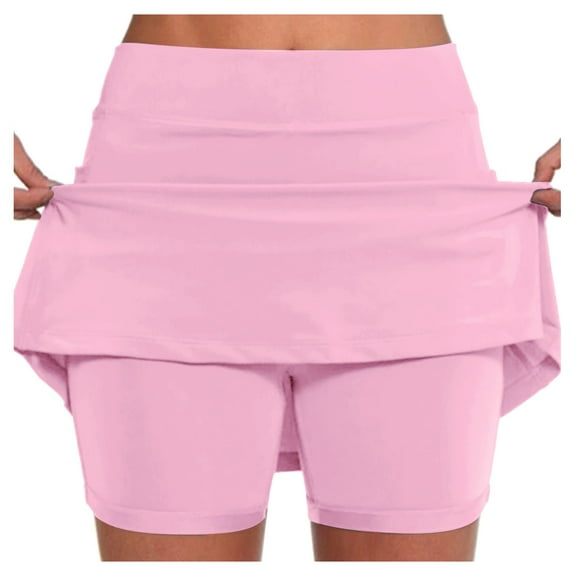 Women's Summer Ruffle Short Inner Shorts Solid Running Skorts with Pockets Stretch Casual Summer Shorts for Women 2025,Pink,L
