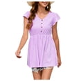 thumbnail image 1 of Women's Summer Ruffle Short Sleeve Shirts Babydoll V Neck Tops Eyelet Loose Swing Blouses Casual Flare Tunic Tops, 1 of 5