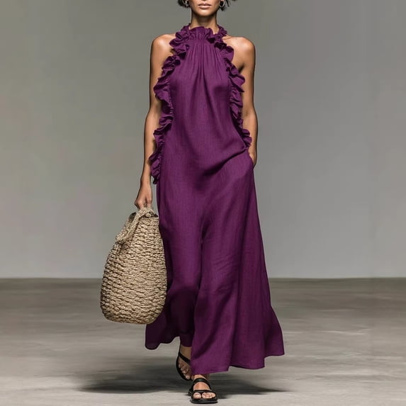 Women's Summer Ruffled Sleeveless Loose Casual Flowy Dress