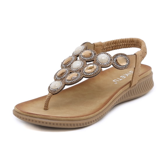 Women's Summer Sandals Beach Bohemian Beaded Ankle Walking Strap Casual Flip Flops Ladies Sexy Flats Comfortable Shoes