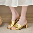 thumbnail image 1 of Women's Summer Sandals Crocodile Pattern Golden Flat with Mule Fashion Beach Sandals Non-slip Rubber Ladies Middle Heel Slippers, 1 of 6