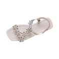 thumbnail image 1 of Women's Summer Sandals Flower Rhinestone Transparent Belt Open Toe Elastic Strap Comfortable Cute Beach Flat Sandals White, 1 of 8