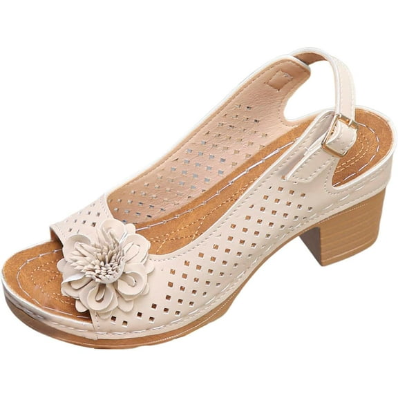 Women's Summer Sandals - Open Toe Design with Adjustable Ankle Strap, Breathable Cut-Out Upper & Lightweight Casual shoes