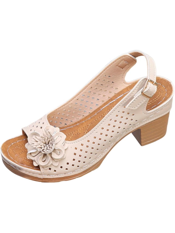 Women's Summer Sandals - Open Toe Design with Adjustable Ankle Strap, Breathable Cut-Out Upper & Lightweight Casual shoes