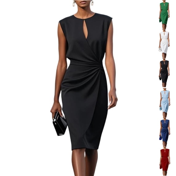 Women's Summer Satin Dress 2026 Elegant Sleeveless Dress Formal Wedding Guest Dresses Cocktail Party Midi Dresses,Black XXL