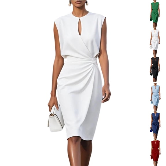 Women's Summer Satin Dress 2026 Elegant Sleeveless Dress Formal Wedding Guest Dresses Cocktail Party Midi Dresses,White XXL