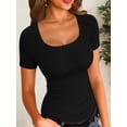 thumbnail image 1 of Women's Summer Scoop Neck Short Sleeve T-Shirts Ribbed Knit Slim Fitted Casual Basic Top, 1 of 8