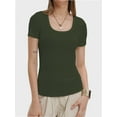 thumbnail image 1 of Women's Summer Scoop Neck Short Sleeve T-Shirts Ribbed Knit Slim Fitted Casual Basic Top, 1 of 6