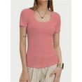 thumbnail image 1 of Women's Summer Scoop Neck Short Sleeve T-Shirts Ribbed Knit Slim Fitted Casual Basic Top, 1 of 6
