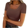 thumbnail image 1 of Women's Summer Scoop Neck Short Sleeve T-Shirts Ribbed Knit Slim Fitted Casual Basic Top, 1 of 5