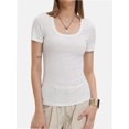 thumbnail image 1 of Women's Summer Scoop Neck Short Sleeve T-Shirts Ribbed Knit Slim Fitted Casual Basic Top, 1 of 6