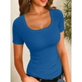 thumbnail image 1 of Women's Summer Scoop Neck Short Sleeve T-Shirts Ribbed Knit Slim Fitted Casual Basic Top, 1 of 7