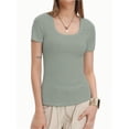 thumbnail image 1 of Women's Summer Scoop Neck Short Sleeve T-Shirts Ribbed Knit Slim Fitted Casual Basic Top, 1 of 6