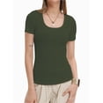 thumbnail image 1 of Women's Summer Scoop Neck Short Sleeve T-Shirts Ribbed Knit Slim Fitted Casual Basic Top, 1 of 6