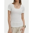 thumbnail image 1 of Women's Summer Scoop Neck Short Sleeve T-Shirts Ribbed Knit Slim Fitted Casual Basic Top, 1 of 6