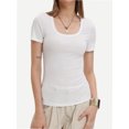 thumbnail image 1 of Women's Summer Scoop Neck Short Sleeve T-Shirts Ribbed Knit Slim Fitted Casual Basic Top, 1 of 6