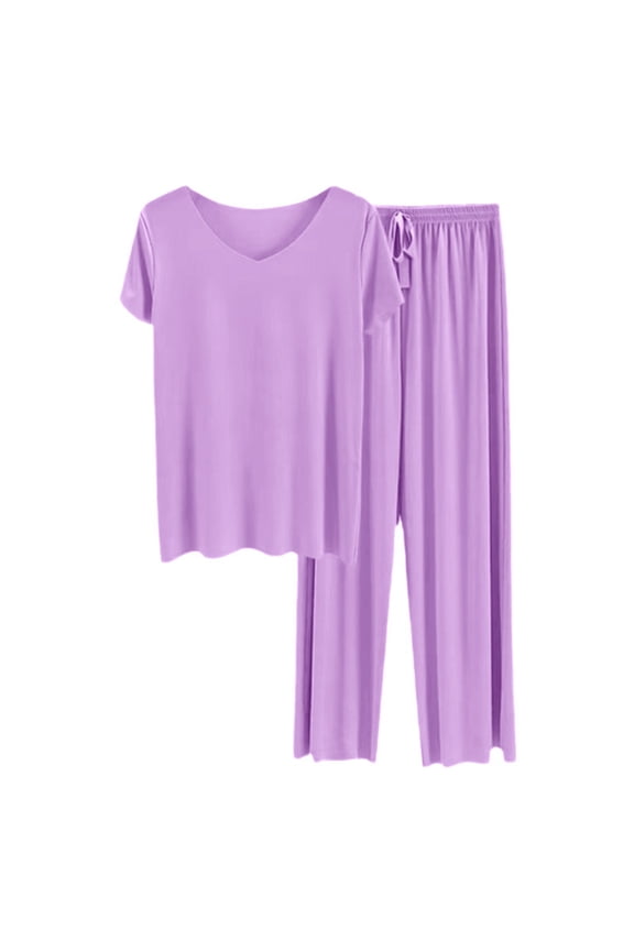 Women's Summer Seamless Pajama Set - Soft Ice Silk Loungewear, Solid Color, L-XXXL, Breathable/Cool, Home/Sleeping, Machine Washable