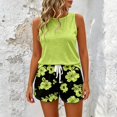 thumbnail image 1 of Women's Summer Set Sleeveless Tank Top and Shorts Set Women Crewneck Flowy Loose Fit Tank Top Women Summer Floral Beach Boardshorts(Light Green,S), 1 of 3