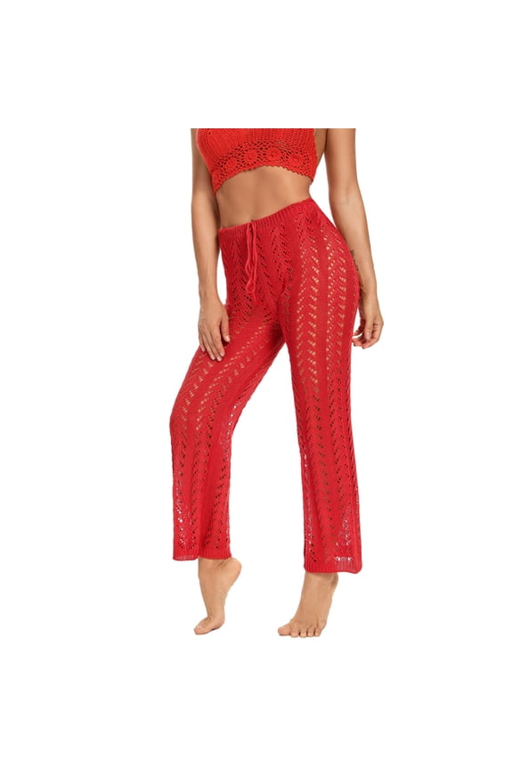 Women's Summer Sexy Hollow Split Soild Color Knitted Trousers Ripped Fringed Beach Pants Womens Casual Harem Baggy Pants Hiking Pants for Women Linen Pants Women Women Casual Dress Pants for Work