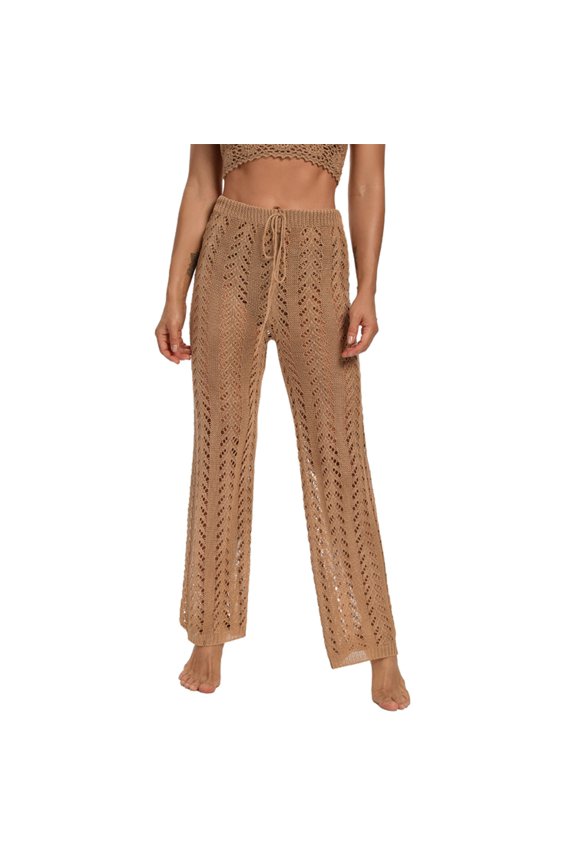 Women's Summer Sexy Hollow Split Soild Color Knitted Trousers Ripped Fringed Beach Pants Womens Casual Harem Baggy Pants Hiking Pants for Women Linen Pants Women Women Casual Dress Pants for Work