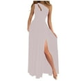 thumbnail image 1 of Women's Summer Sexy One Shoulder Cutout Maxi Dress Sleeveless Solid Pleated Slit Elegant Long Cocktail Party Dresses, 1 of 5