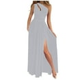 thumbnail image 1 of Women's Summer Sexy One Shoulder Cutout Maxi Dress Sleeveless Solid Pleated Slit Elegant Long Cocktail Party Dresses, 1 of 5