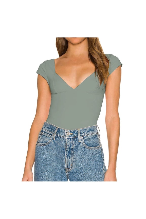 Women's Summer Sexy Wrap Neck Crop Top Short Sleeve Casual Tee Stylish Comfortable Fashionable Versatile Shirt