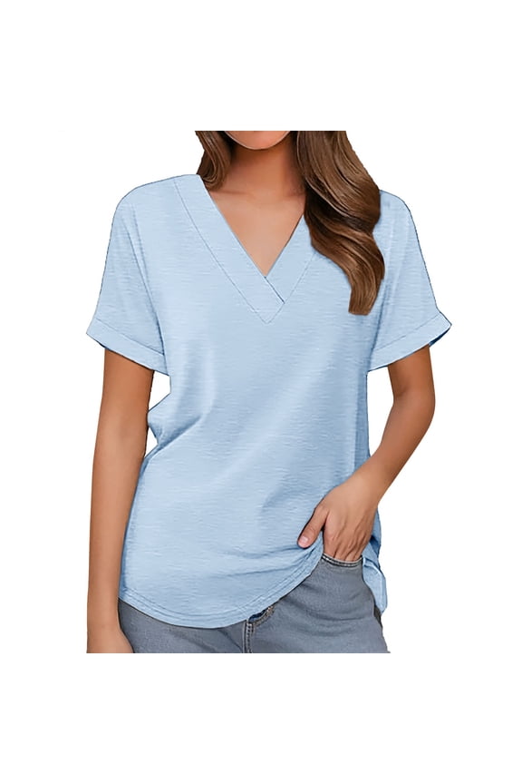 Women's Summer Short Crop Top Bat Wing Sleeve Shirt Fashion V Neckwear