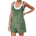 thumbnail image 1 of Women's Summer Short Overalls Adjustable Strap Cotton Linen Button Bib Jumpsuits Casual Loose Shortalls with Pocket (X-Small, Green), 1 of 5