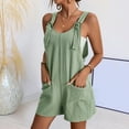 thumbnail image 1 of Women's Summer Short Overalls with Pockets Sleeveless Tie Knot Strap Rompers Solid Color Loose Fit Wide Leg Jumpsuit for Daily Wear-Light Green,L, 1 of 7