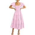 thumbnail image 1 of Women's Summer Short Puff Sleeve Smocked Dress Square Neck Long Dresses, 1 of 6