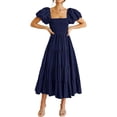thumbnail image 1 of Women's Summer Short Puff Sleeve Smocked Dress Square Neck Long Dresses, 1 of 5