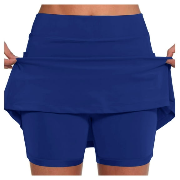 Women's Summer Short Skirt Elastic Waist Solid Pleated Skirts Casual Fashion Running Athletic Sports Mini Skirts,Blue,M