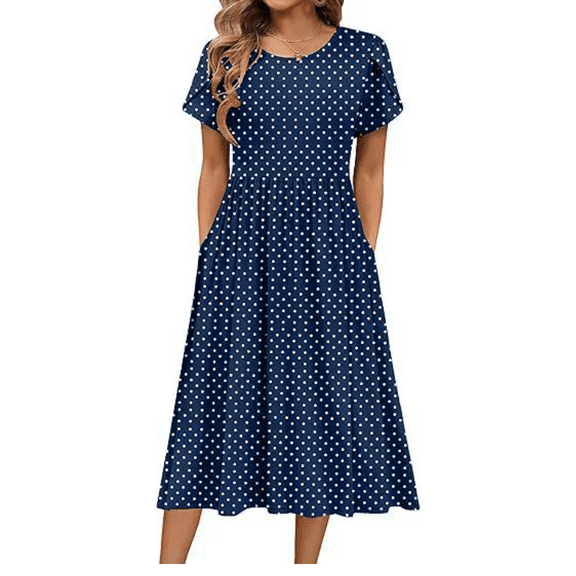 Women's Summer Short Sleeve A-Line Midi Dresses Casual Floral T-Shirt Dresses Flowy Beach Sundress with Pockets