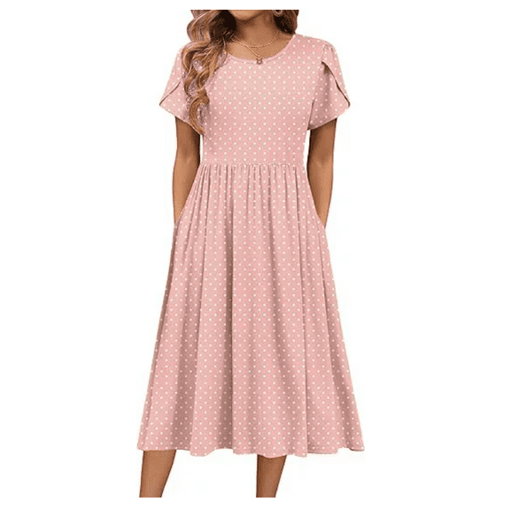 Women's Summer Short Sleeve A-Line Midi Dresses Casual Floral T-Shirt Dresses Flowy Beach Sundress with Pockets
