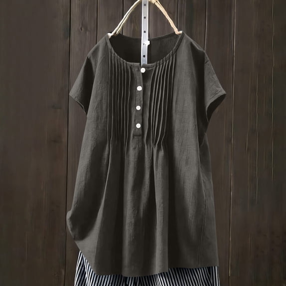 Women's Summer Short Sleeve Button-Down Shirt in Solid Colors