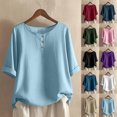 thumbnail image 1 of Women's Summer Short Sleeve Button Down T-Shirt Tops Blouses Round Neck Loose Fit Solid Color Casual Daily Wear Business Casual Vacation Fashion Essential Gift for Women | CSEONE,Purple L, 1 of 9
