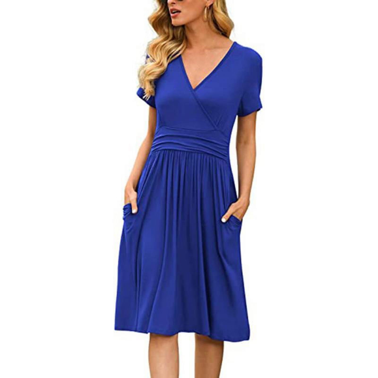 Women's Summer Short Sleeve Casual Dresses, V-Neck Party Dress with ...