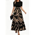 thumbnail image 1 of Women's Summer Short Sleeve Color Block Maxi Dress, Print Belted A-Line Casual Daily Vacation Dress, 1 of 9