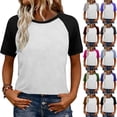 thumbnail image 1 of Women's Summer Short Sleeve Color Block Raglan Top T-Shirts Tops Blouses Casual Crewneck Loose Fit Solid Color Soft Breathable Daily Wear Vacation Streetwear Fashion Essential Gift for Women, 1 of 9