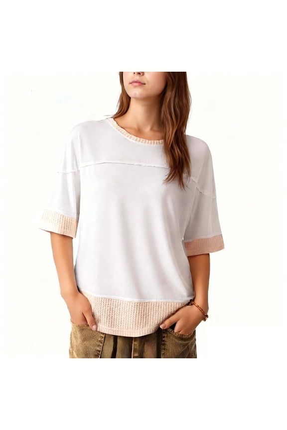 Women's Summer Short Sleeve Crewneck T-Shirts Tops Blouses Oversized Fit Color Block Side Slit Basic Tee Casual Daily Wear Vacation Streetwear Fashion Essential Gift for Women