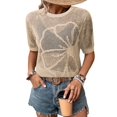 thumbnail image 1 of Women's Summer Short Sleeve Crochet Tops Hollow Out Floral Sweaters Beach Vacation Cruise Outfits Color S, 1 of 9