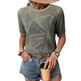 thumbnail image 1 of Women's Summer Short Sleeve Crochet Tops Hollow Out Floral Sweaters Beach Vacation Cruise Outfits Green XXL, 1 of 8