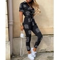 thumbnail image 1 of Women's Summer Short Sleeve Lapel Buttoned Floral Cargo JumpsuitJujube Red Size XL, 1 of 5