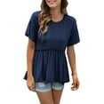 thumbnail image 1 of Women's Summer Short Sleeve Loose T Shirt High Low Hem Babydoll Peplum Tops Solid Color Cute Tunic Blouses, 1 of 3